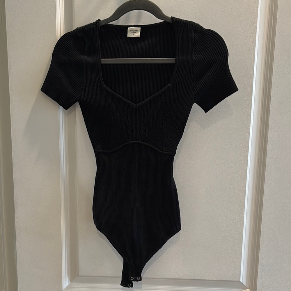 Abercrombie Black Ribbed Corset Sweater Bodysuit